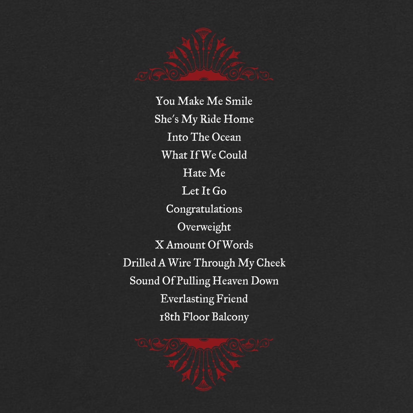 Close up view of the Blue October Broken Man T-shirt back graphic playlist
