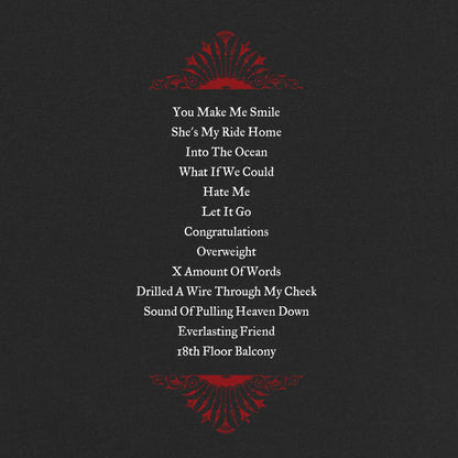 Close up view of the Blue October Broken Man T-shirt back graphic playlist