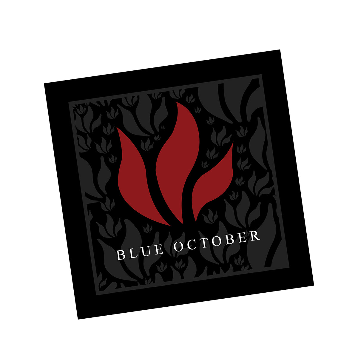 Black Bandana with the Blue October Red Foiled 20th Anniversary Flame in red.