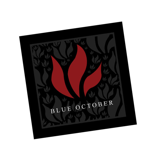 Black Bandana with the Blue October Red Foiled 20th Anniversary Flame in red.