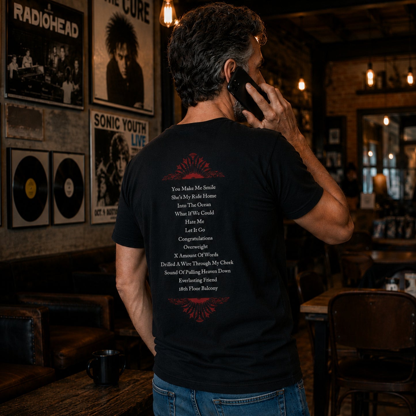 Back view of a guy in the Blue October Broken Man T-shirt.