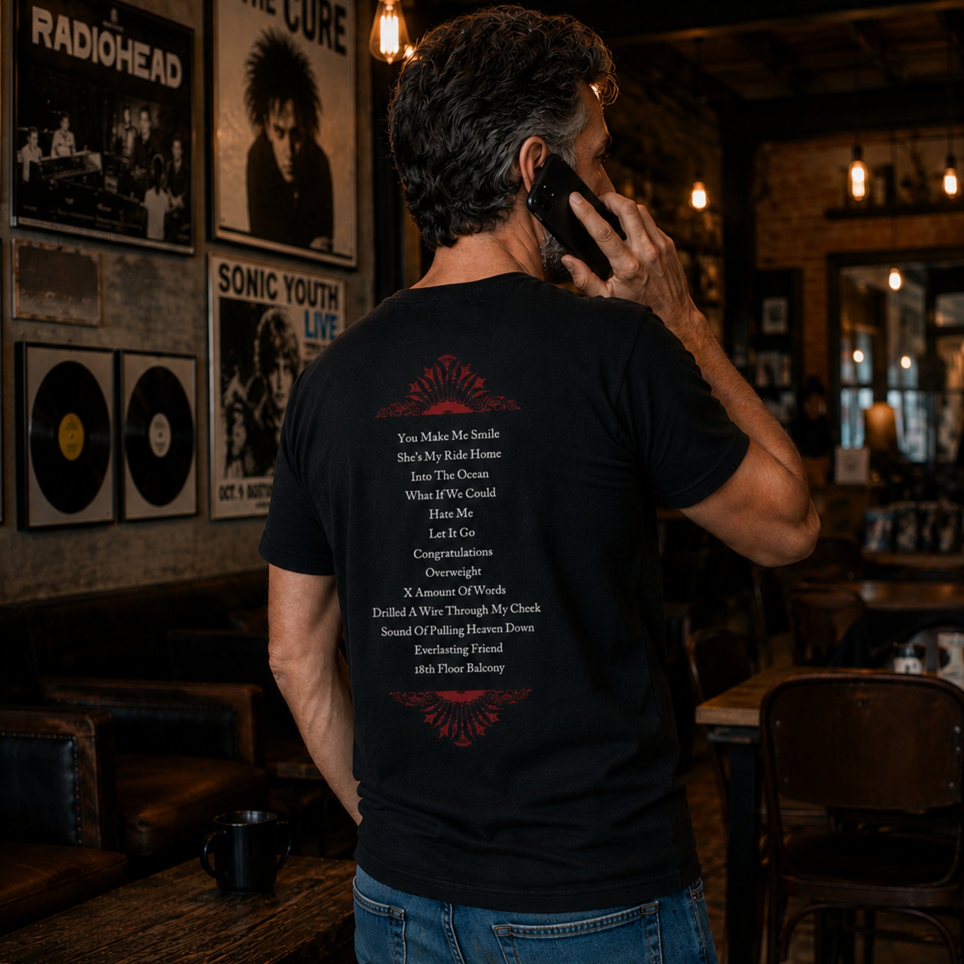 Back view of a guy in the Blue October Broken Man T-shirt.