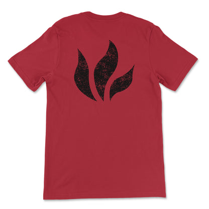 Back view of the Blue October Red Foiled Flame 20th Anniversary T-shirt 