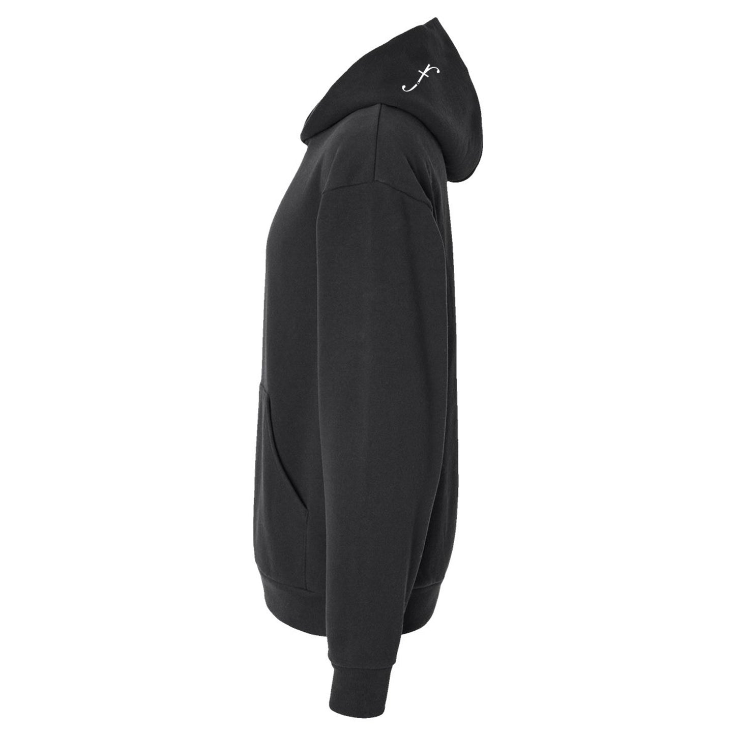 Black hoodie with Furstenfeld logo on the side of the hood