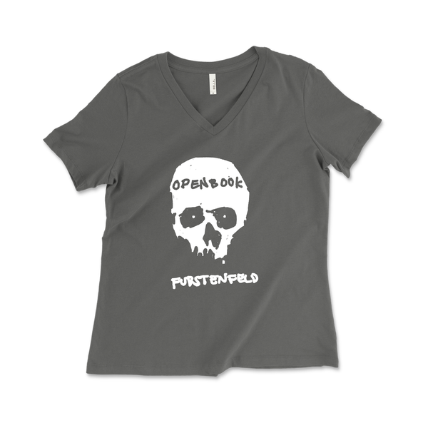 Justin Furstenfeld - Open Book Skull Womens V-Neck Tee – Blue